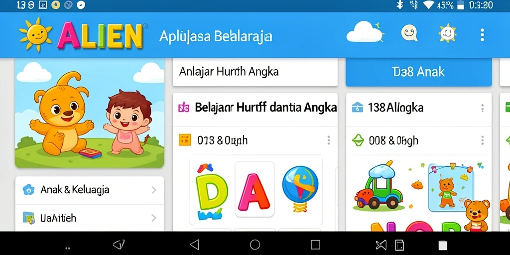 Tampilan antarmuka interaktif dari 138ALIEN untuk belajar huruf dan angka.