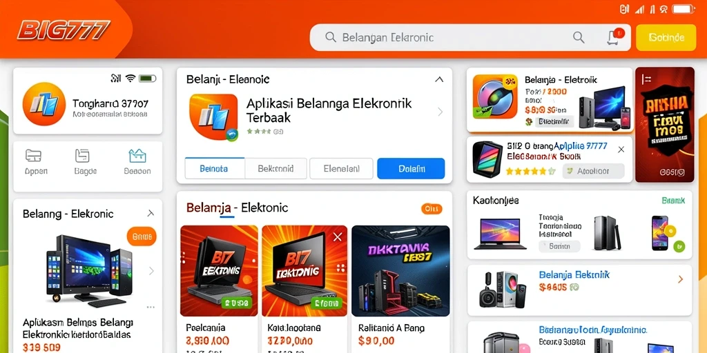 Screenshot antarmuka aplikasi BIG777 yang menampilkan berbagai produk elektronik.