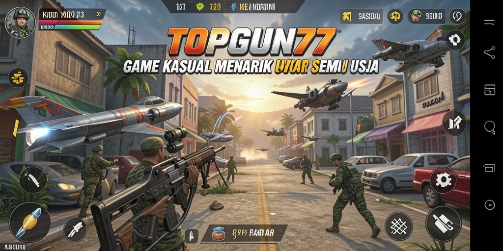 Tampilan antarmuka menarik dari game kasual TOPGUN77.