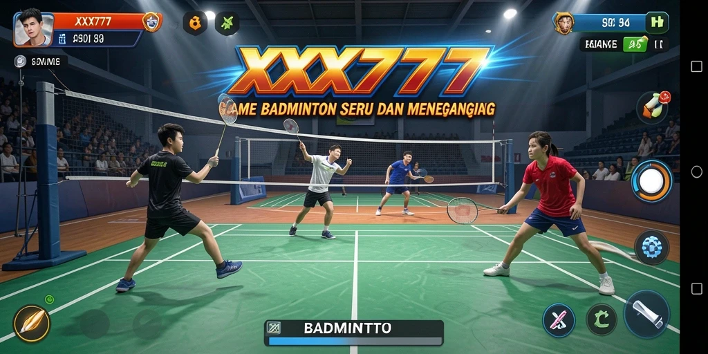 Tampilan antarmuka dan karakter menarik dalam game Badminton.